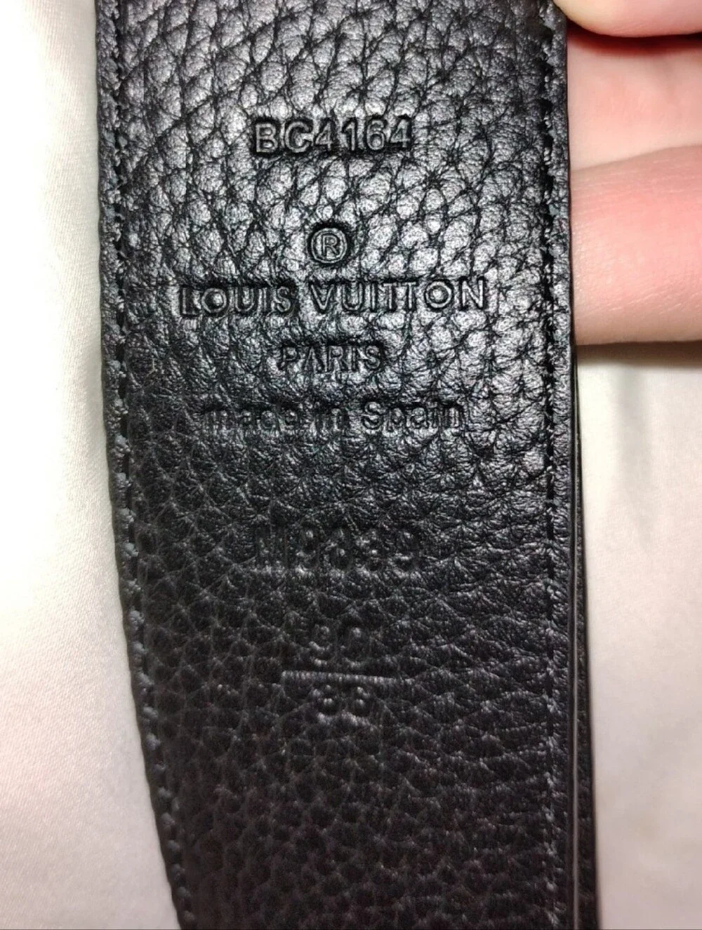 Louis Vuitton Black Leather Belt with Silver LV Initial Buckle